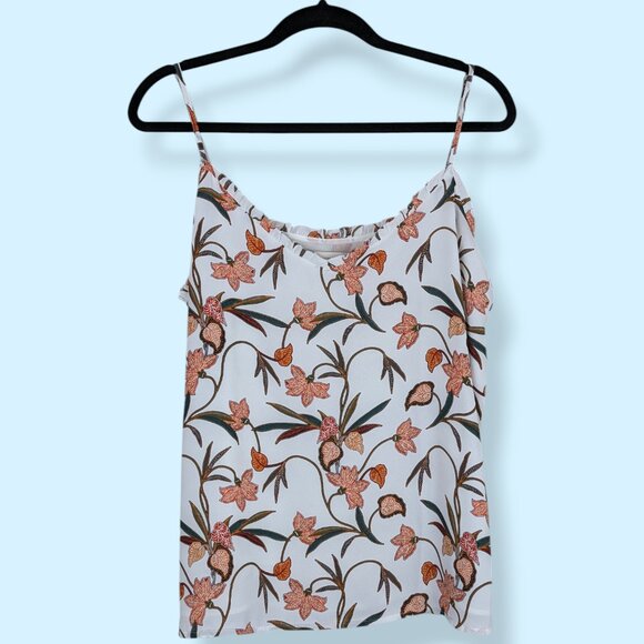 LOFT White Floral Flowy Lined Tank Top - Picture 4 of 7